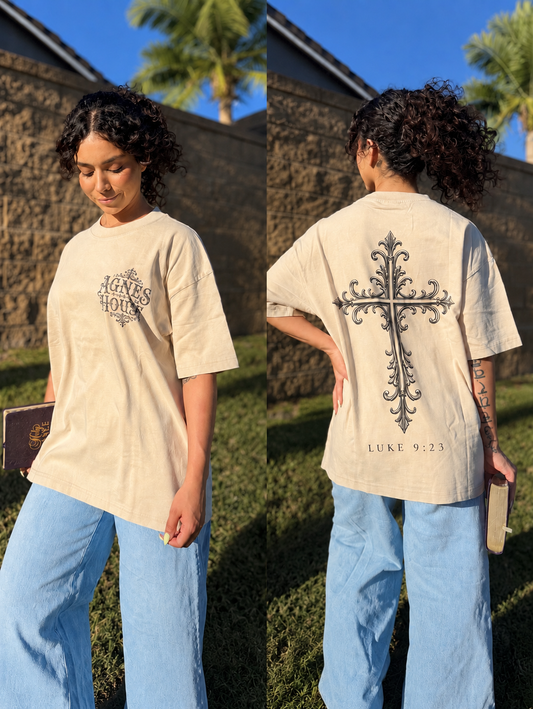 AGNES HOUSE LOGO WITH CROSS OVERSIZED CHRISTIAN TEE